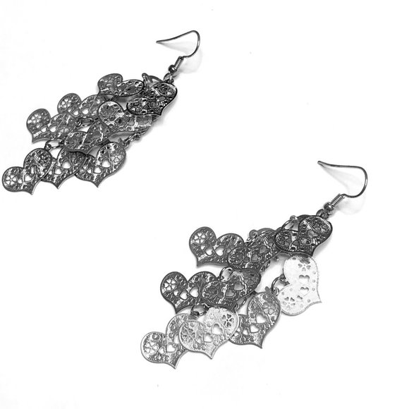 Silver Winard Heart Cluster Dangle Earrings - Picture 3 of 6